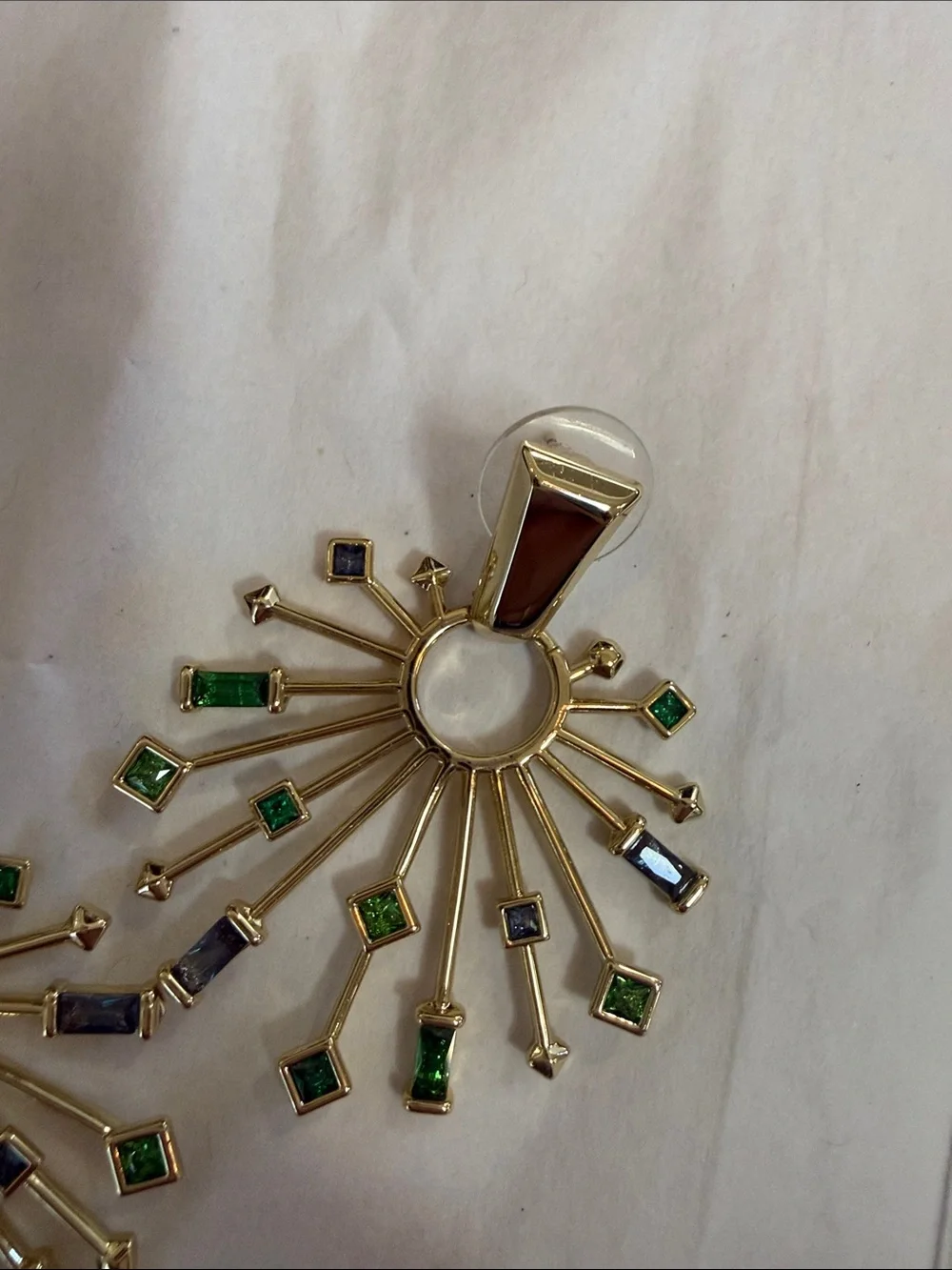 Kendra Scott Gold Statement Sunburst Earrings with Green Accents